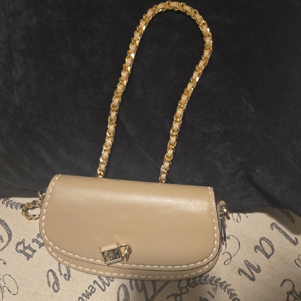 Michael Kors Taupe Leather Shoulder Bag with Gold Chain